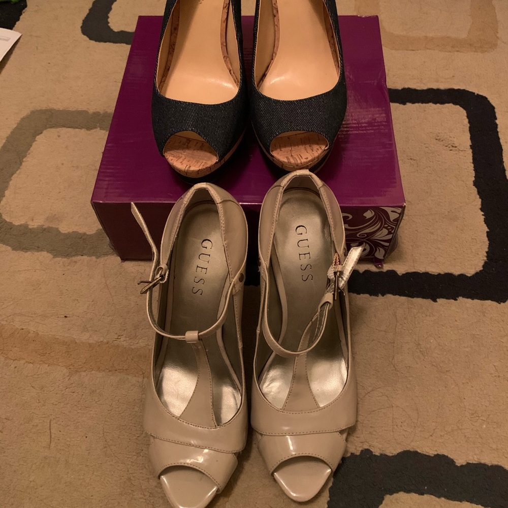 2 pairs size 6 GUESS heels in like new condition.